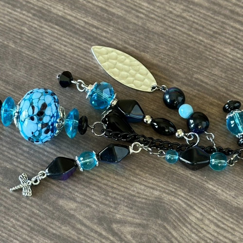 NEW Handmade - Beaded Bag Charm in Turquoise, Black and Silver